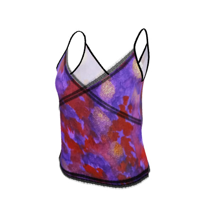 Purple & Orange Blooms Women's Printed Satin Cami Top