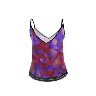 Purple & Orange Blooms Women's Printed Satin Cami Top