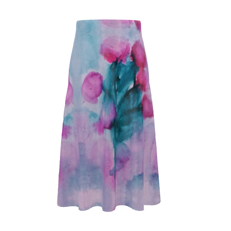 Floral Water Study#1 A-line Midi Silk Skirt