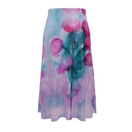 Floral Water Study#1 A-line Midi Silk Skirt