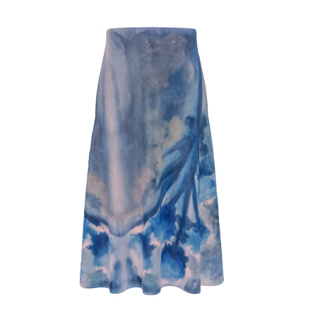 Floral Water Study #3 A-line Midi Silk Skirt