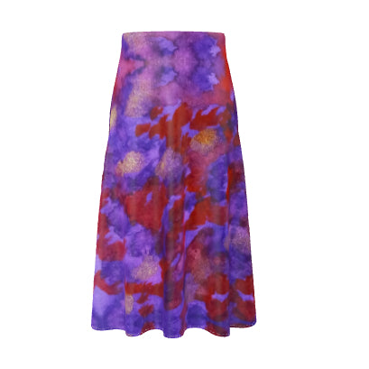 Purple & Orange Blooms A-line Midi Silk Skirt