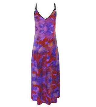 Purple & Orange Blooms Silk Slip Dress