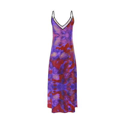 Purple & Orange Blooms Silk Slip Dress