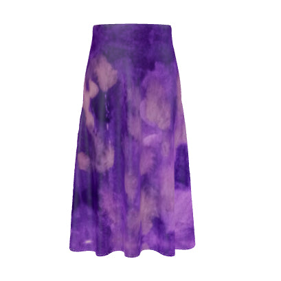 Purple Clouds A-line Midi Silk Skirt