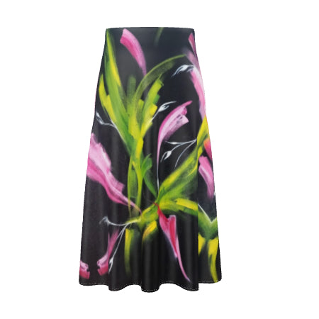 Celestial Bouquet Abstract A-line Midi Silk Skirt