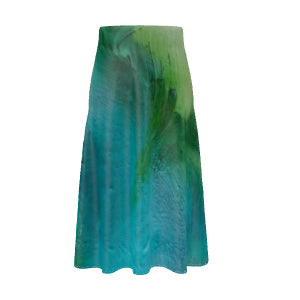 Green Goddess A-line Midi Silk Skirt