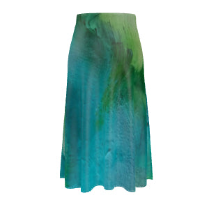 Green Goddess A-line Midi Silk Skirt