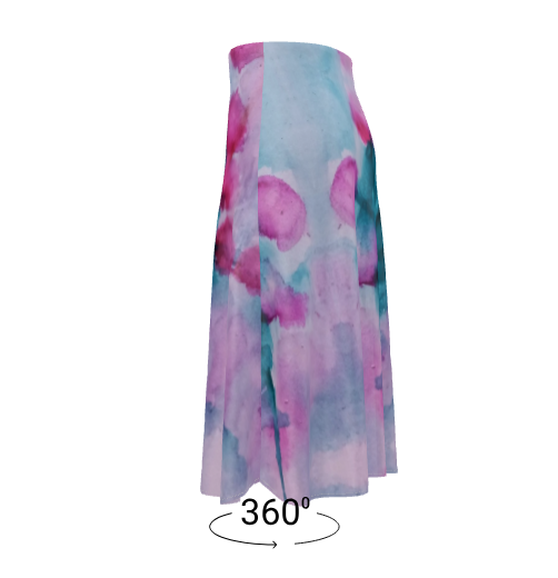 Floral Water Study#1 A-line Midi Silk Skirt