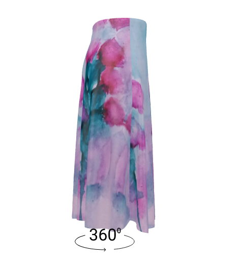 Floral Water Study#1 A-line Midi Silk Skirt