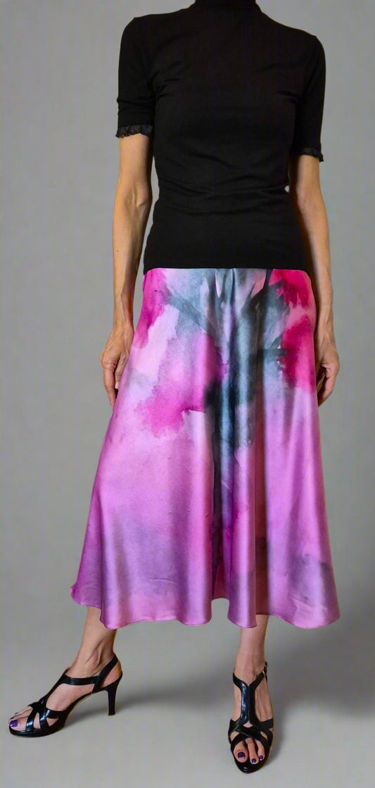 Floral Water Study#2 A-line Midi Silk Skirt